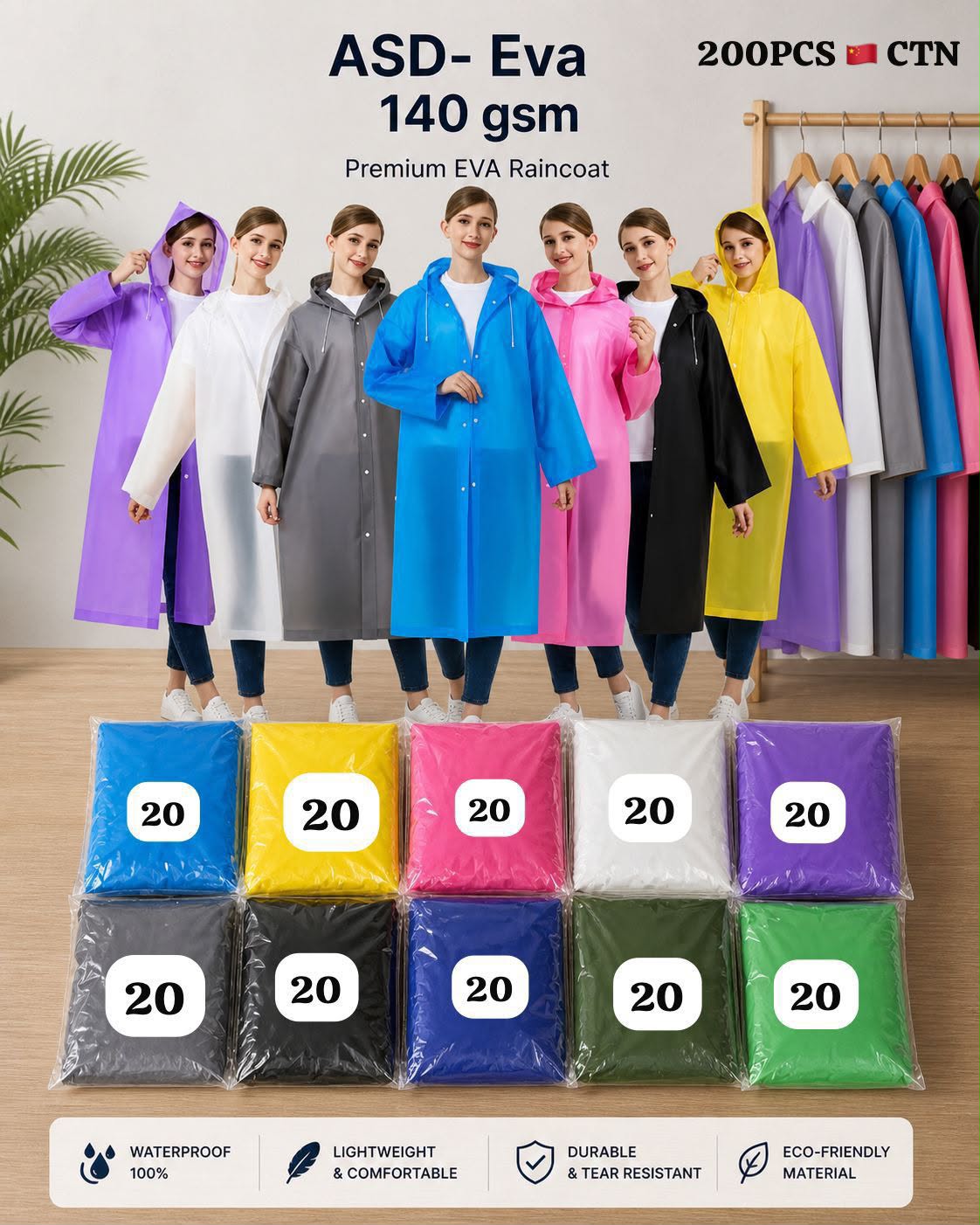 Eva Raincoat Set – Lightweight 3-Piece Rain Protection